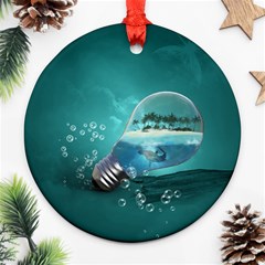 Awesome Light Bulb With Tropical Island Ornament (round) by FantasyWorld7