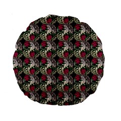 Doily Rose Pattern Black Standard 15  Premium Round Cushions by snowwhitegirl