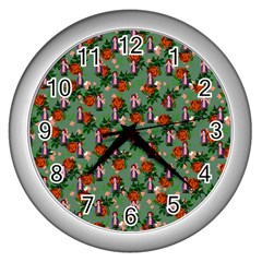 Fiola Pattern Green Wall Clock (silver) by snowwhitegirl