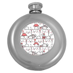 Cute Cat Chef Cooking Seamless Pattern Cartoon Round Hip Flask (5 Oz) by Vaneshart