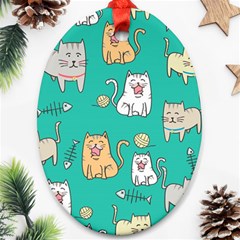 Seamless Pattern Cute Cat Cartoon With Hand Drawn Style Oval Ornament (two Sides) by Vaneshart