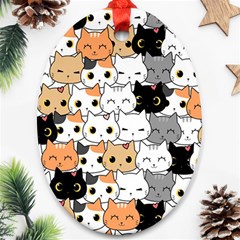 Cute Cat Kitten Cartoon Doodle Seamless Pattern Oval Ornament (two Sides) by Vaneshart