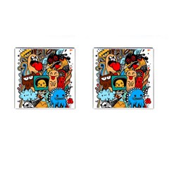 Abstract Grunge Urban Pattern With Monster Character Super Drawing Graffiti Style Cufflinks (square) by Nexatart