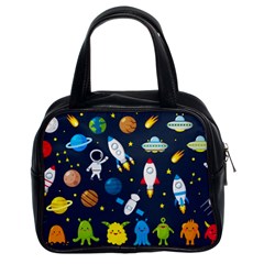 Big Set Cute Astronauts Space Planets Stars Aliens Rockets Ufo Constellations Satellite Moon Rover V Classic Handbag (two Sides) by Nexatart