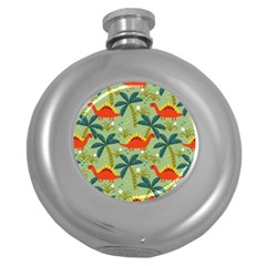 Cute Colorful Dinosaur Seamless Pattern Round Hip Flask (5 Oz) by Vaneshart