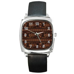 Colorful Bright Ethnic Seamless Striped Pattern Background Orange Black Colors Square Metal Watch by Wegoenart