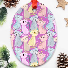 Colorful Cute Cat Seamless Pattern Purple Background Ornament (oval) by Vaneshart