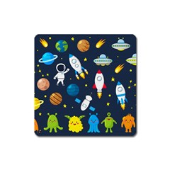 Big Set Cute Astronauts Space Planets Stars Aliens Rockets Ufo Constellations Satellite Moon Rover V Square Magnet by Vaneshart