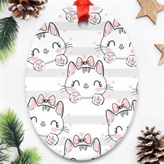 Cat With Bow Pattern Oval Ornament (two Sides) by Vaneshart