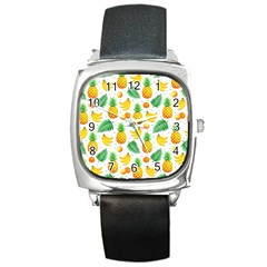 Tropical Fruits Pattern Square Metal Watch by Vaneshart