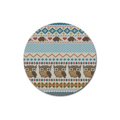 Fabric Texture With Owls Magnet 3  (round) by Vaneshart