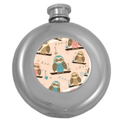 Seamless Pattern Owls Dream Cute Style Fabric Round Hip Flask (5 Oz) by Vaneshart