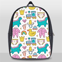 Baby Care Stuff Clothes Toys Cartoon Seamless Pattern School Bag (large) by Vaneshart