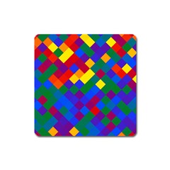 Gay Pride Diagonal Pixels Design Square Magnet by VernenInk