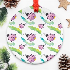 Watercolor Pattern With Lady Bug Ornament (round) by Vaneshart