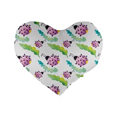 Watercolor Pattern With Lady Bug Standard 16  Premium Flano Heart Shape Cushions by Vaneshart