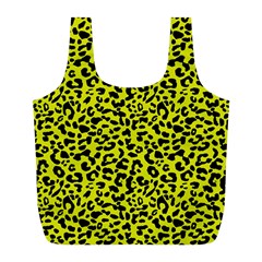 Leopard Spots Pattern, Yellow And Black Animal Fur Print, Wild Cat Theme Full Print Recycle Bag (l) by Casemiro