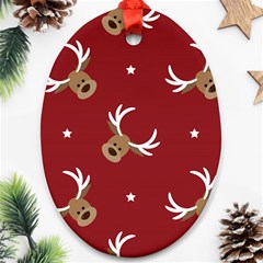 Cute Reindeer Head With Star Red Background Oval Ornament (two Sides) by BangZart