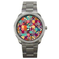 Geometric Mosaic Sport Metal Watch by designsbymallika