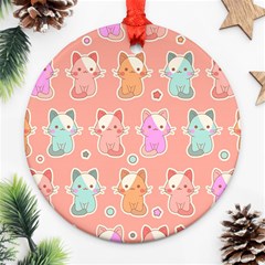 Cute Kawaii Kittens Seamless Pattern Ornament (round) by Amaryn4rt