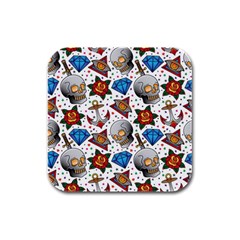 Full Color Flash Tattoo Patterns Rubber Square Coaster (4 Pack)  by Amaryn4rt