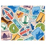 Travel Pattern Immigration Stamps Stickers With Historical Cultural Objects Travelling Visa Immigrant Double Sided Flano Blanket (Medium)  60 x50  Blanket Back