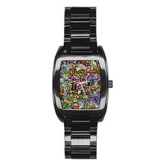 Graffiti Word Seamless Pattern Stainless Steel Barrel Watch by Amaryn4rt