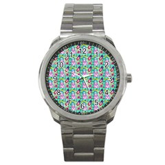 Blue Haired Girl Pattern Green Sport Metal Watch by snowwhitegirl