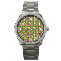 Girl With Hood Cape Heart Lemon Pattern Green Sport Metal Watch by snowwhitegirl