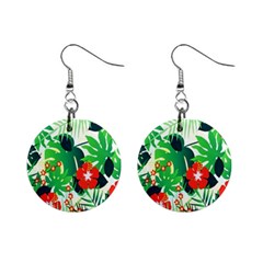 Tropical Leaf Flower Digital Mini Button Earrings by Mariart