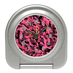 Black And Pink Camouflage Pattern Travel Alarm Clock by SpinnyChairDesigns