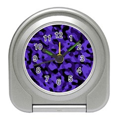 Purple Black Camouflage Pattern Travel Alarm Clock by SpinnyChairDesigns