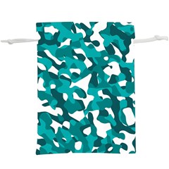 Teal And White Camouflage Pattern  Lightweight Drawstring Pouch (xl) by SpinnyChairDesigns