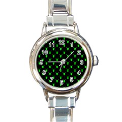 Neon Green Bug Insect Heads On Black Round Italian Charm Watch by SpinnyChairDesigns