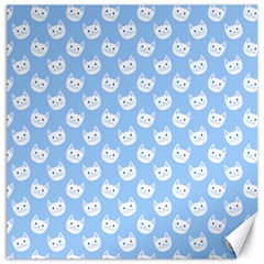 Cute Cat Faces White And Blue  Canvas 16  X 16  by SpinnyChairDesigns