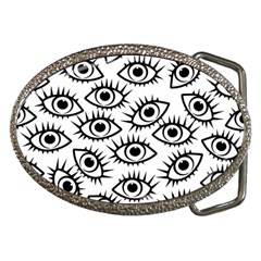 Black And White Cartoon Eyeballs Belt Buckles by SpinnyChairDesigns