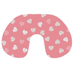 Cute Pink And White Hearts Travel Neck Pillow by SpinnyChairDesigns