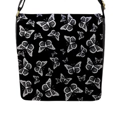 Black And White Butterfly Pattern Flap Closure Messenger Bag (l) by SpinnyChairDesigns