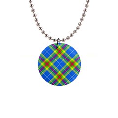 Clown Costume Plaid Striped 1  Button Necklace by SpinnyChairDesigns