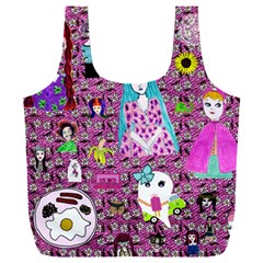 Blue Denim And Drawings Daisies Pink Full Print Recycle Bag (xxxl) by snowwhitegirl