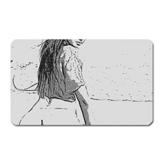 Beauty At The Beach, Sexy Girl Illustration, Black And White Magnet (rectangular) by Casemiro