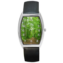 In The Forest The Fullness Of Spring, Green, Barrel Style Metal Watch by MartinsMysteriousPhotographerShop