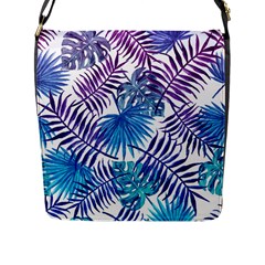 Blue Tropical Leaves Flap Closure Messenger Bag (l) by goljakoff