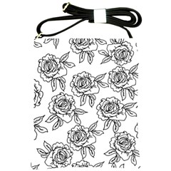 Line Art Black And White Rose Shoulder Sling Bag by MintanArt