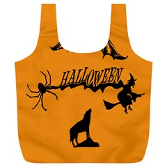 Happy Halloween Scary Funny Spooky Logo Witch On Broom Broomstick Spider Wolf Bat Black 8888 Black A Full Print Recycle Bag (xl) by HalloweenParty