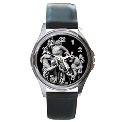 Laocoon Sculpture Over Black Round Metal Watch by dflcprintsclothing