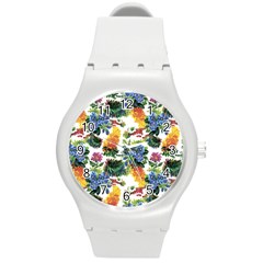 Flowers Pattern Round Plastic Sport Watch (m) by goljakoff