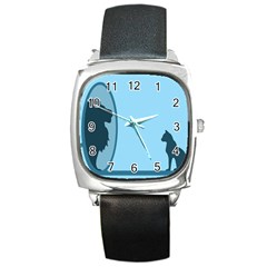 Cat Mirror Lion Square Metal Watch