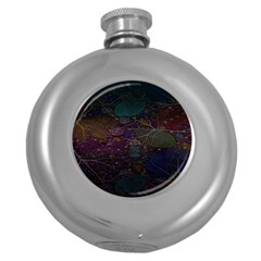 Fractal Leafs Round Hip Flask (5 Oz) by Sparkle