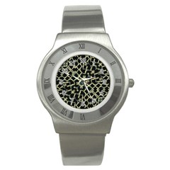 Dark Interlace Motif Mosaic Pattern Stainless Steel Watch by dflcprintsclothing